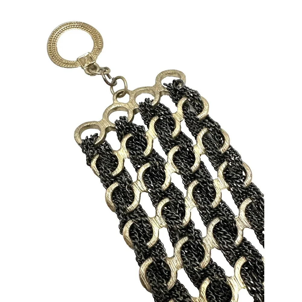 Banana Republic Chain Link Bracelet Black Woven Mesh Gold Tone Accent 7 1/4